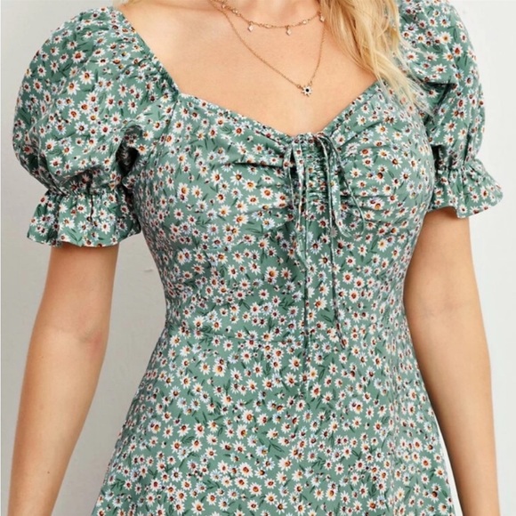 SHEIN Puff Sleeve Ruched Front Floral Dress X-Small - Picture 2 of 15